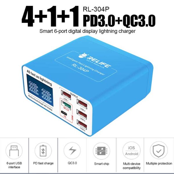 RELIFE RL 304P 6 PORT USB CHARGER