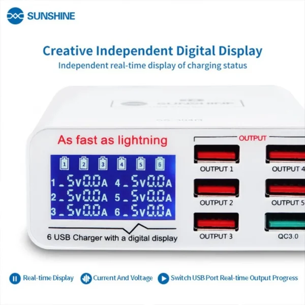 SUNSHINE SS-304D 6 PORT USB FAST CHARGER