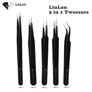 LiuLon 5in1 Anti-Static Stainless Steel Tweezer Set